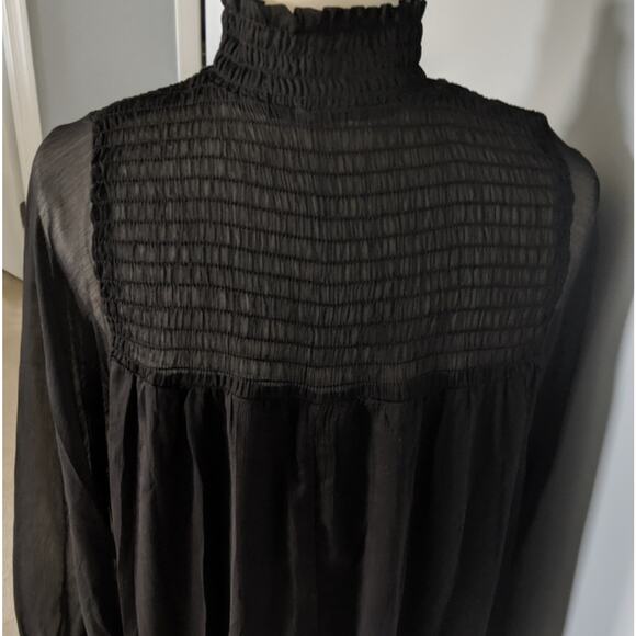 Women's H&M Semi Sheer Smocked Neck Dress Small Holiday Cocktail Formal Party - Picture 5 of 6